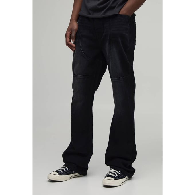 Lange Slanke Gestapelde Uitlopende Western Naad Detail Jeans | Washed Black | Size 34