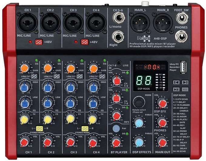 E-Lektron A48-DSP 8 kanaals mengpaneel - USB interface en DSP effecten