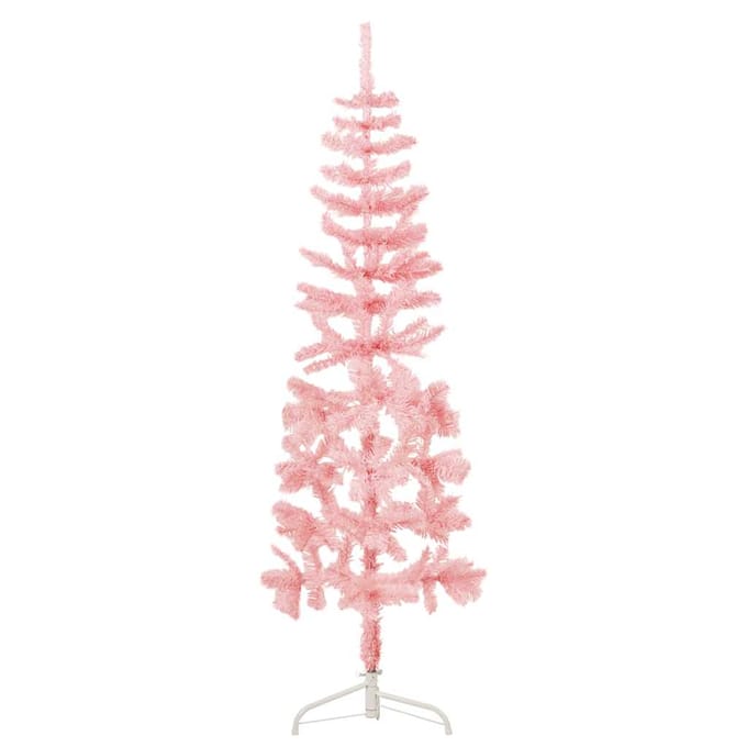 vidaXL - Kunstkerstboom - half - met - standaard - smal - 120 - cm - roze