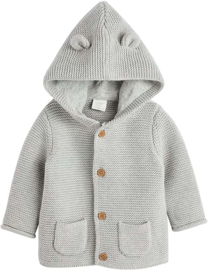 Next - Pasgeboren unisex - Gebreid babyvestje met capuchon - Grijs