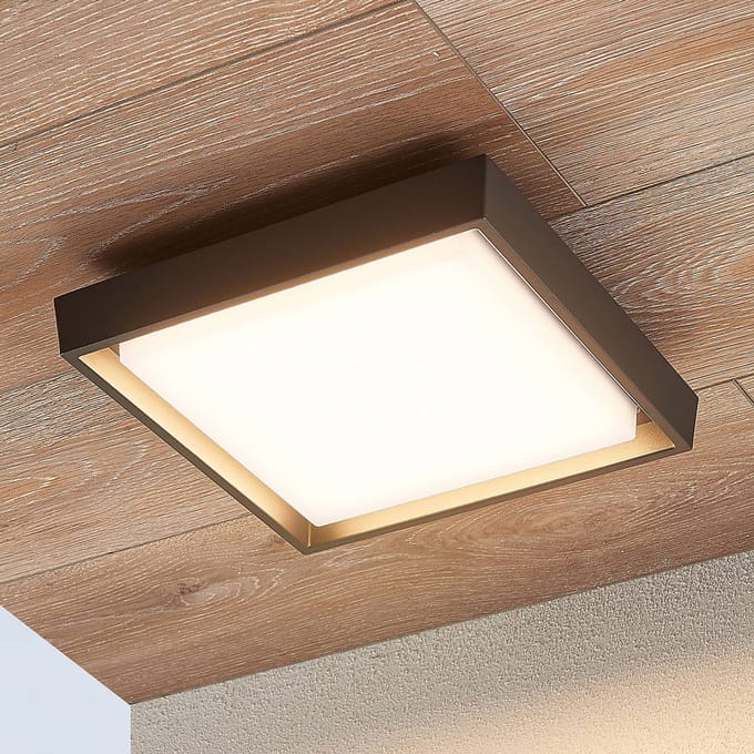 Lucande LED buiten plafondlamp Birta, donkergrijs, 27 cm, IP54