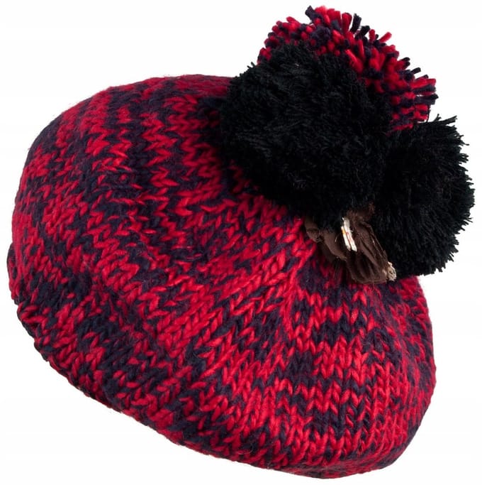 Dames Baret met Drie Pompons - Rood