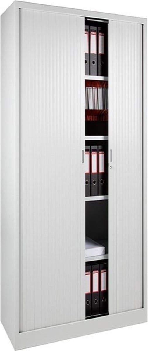 Archiefkast – Roldeurkast – Dossierkast – Wit – Met slot - 195x120x47 cm