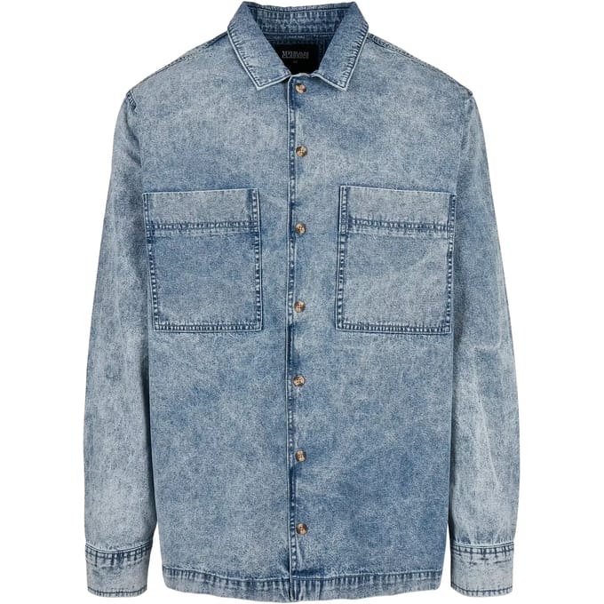 Urban Classics Overhemd -3XL- Oversized Denim light skyblue acid washed Blauw