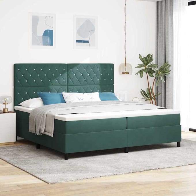 vidaXL - Boxspring - bed - met - matras - Donkergroen - 200 - x - 200 - cm - Fluweel