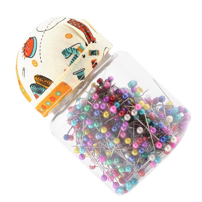 500Pcs Beads Needles Quilting Pins in Orange Fabric Covered Pin Cushion Bottle Sewing Craft beige