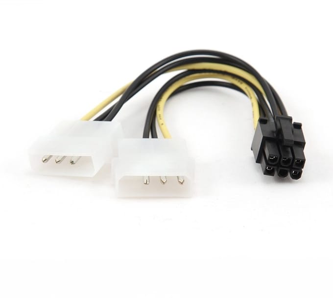 Cablexpert PCIe 6-pins (m) - 2x Molex 4-pins (m) voedingsadapter - 0,15 meter