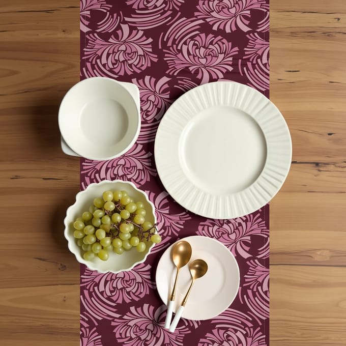 ABAKUHAUS Bloemen-tafelloper – RetroFlora 40×180 cm – Magenta