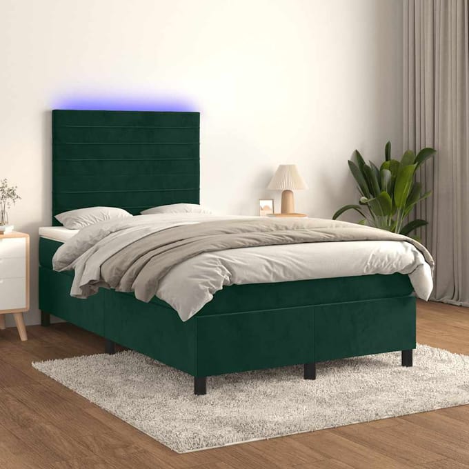 vidaXL - Boxspring - met - matras - en - LED - fluweel - donkergroen - 120x200 - cm