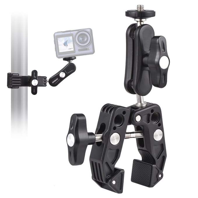 Andoer Super Clamp Mount Camerahouder Flexibele monitorhouder met dubbel 360 graden draaibaar balhoofd 1/4 zwart