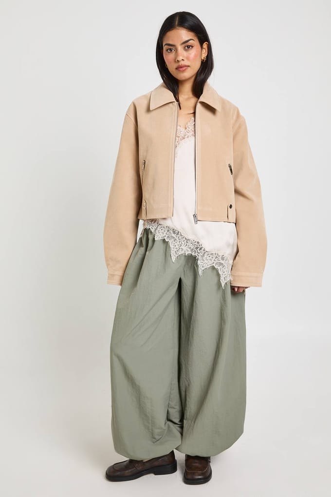 boohoo Dames Suede-Look Ritsjack | Light Stone | Maat: 36