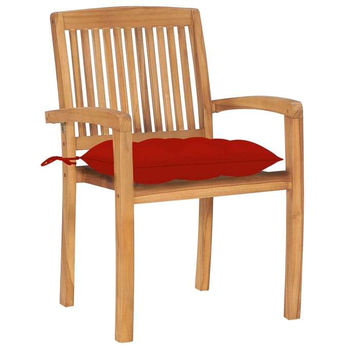 vidaXL - Tuinstoelen - stapelbaar - 8 - st - met - kussens - massief - teakhout