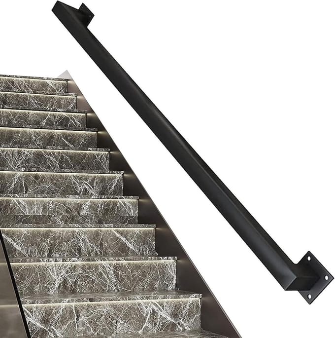 Trapleuning Set - Muurbevestigde Leuning - Veilige Ondersteuning - Smeedijzeren Constructie - 2 Meter - Zwart