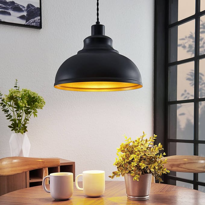 Lindby - hanglamp - 1licht - metaal - H: 19.7 cm - E27 - zwart, goud