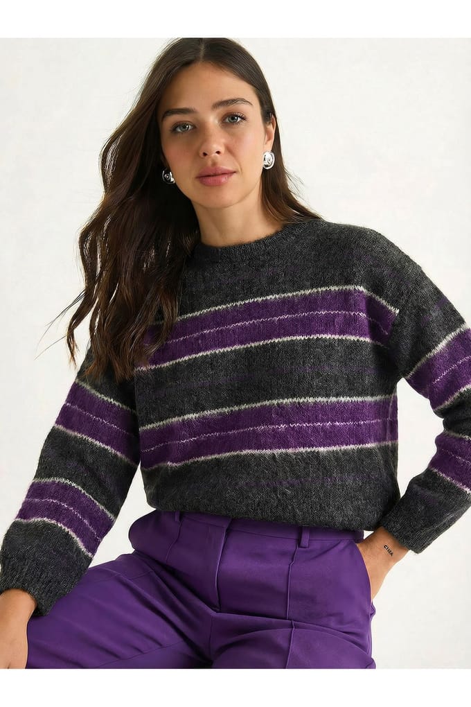Gestreepte Gebreide Crew Neck Trui