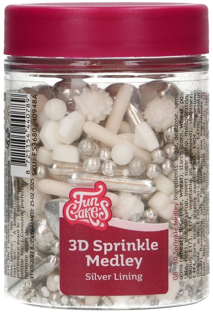 FunCakes 3D Sprinkle Medley - Silver Lining - 70g - Eetbare Taartdecoratie