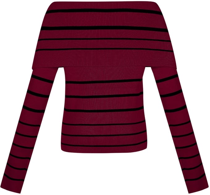 Elegante Viscose Gebreide Trui met Off-Shoulder Snit - Bordeaux - Maat S/M