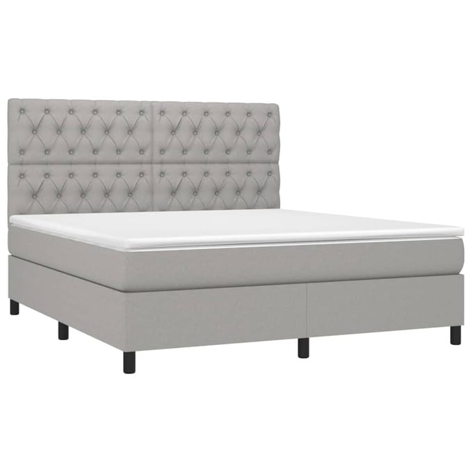 vidaXL - Boxspring - met - matras - en - LED - stof - lichtgrijs - 160x200 - cm