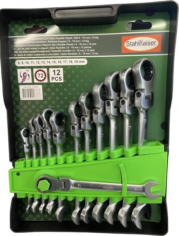 Stahlkaiser steek ring ratelsleutel Set 12dlg. met flexibele kop