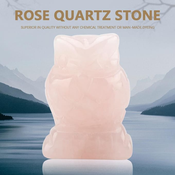 Rose Quartz Carved Owl shaped Decor Pink Crystal Healing Stone Gemstone Decoration 1.5 white