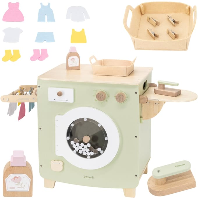 PolarB® Wasmachine speelgoed set - compleet - hout