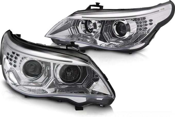 Koplampen - BMW E60 E61 2003-2007 - 3D LED angel eyes - chroom
