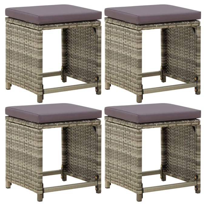 vidaXL - Tuinkrukken - 4 - st - met - kussens - poly - rattan - grijs