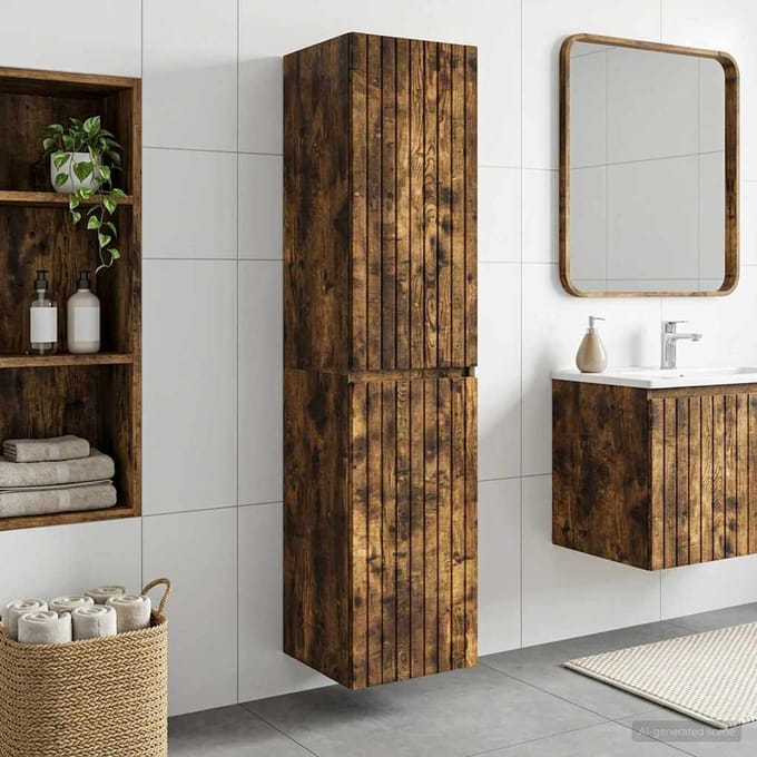 vidaXL - Wandgemonteerde - Badkamerkast - Gerookt - eiken - 33 - x - 34,5 - x - 160 - cm
