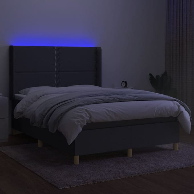 vidaXL - Boxspring - met - matras - en - LED - stof - donkergrijs - 140x200 - cm