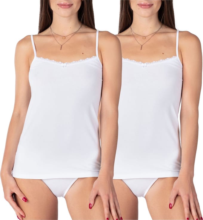 Bellivalini Dames Onderhemd - V-hals - met Kant - Katoen - BLV-BLV50-221-UW - 2Pack-Wit - 4XL