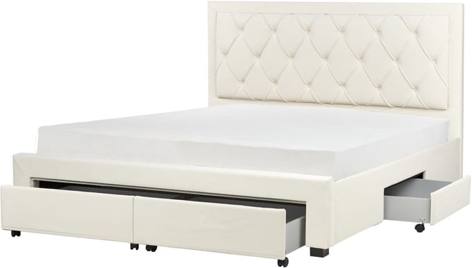 LIEVIN - Bed met opbergruimte - Lichtbeige - 180 x 200 cm - Fluweel