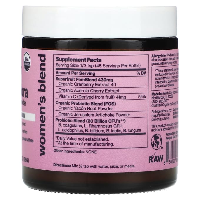 Sunbiotics, Plus Amical, Flore, Mélange Féminin, Poudre Probiotique et Prébiotique, 2 oz (56g)