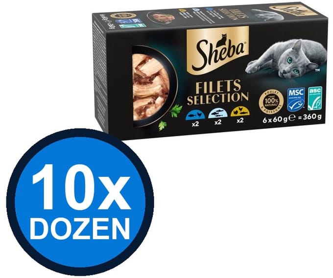 10x Sheba - Filets Witte Vis in Saus Multipack - Kattenvoer Natvoer - 6x60g