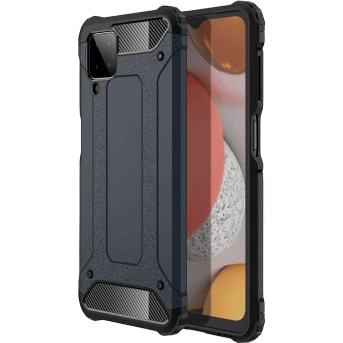 CaseBody Samsung Galaxy A12 Shockproof Hoesje Steel Armor Blauw