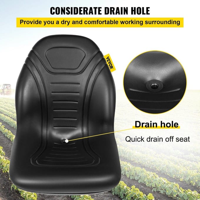 Siège de tracteur universel de remplacement, Paire de sièges de tondeuse compacts à dossier haut, Siège de chariot élévateur en vinyle noir, Siège de chargeuse compacte avec trou d'évacuation central et support