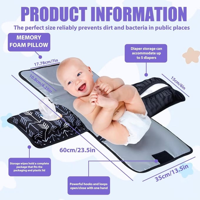 Opvouwbare en Waterdichte Aankleedmat met Opbergvakken voor Baby's