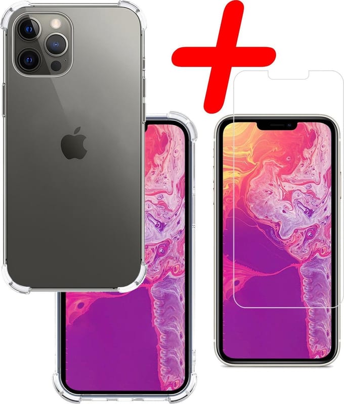 Hoesje Met Screenprotector - Geschikt voor Apple iPhone 13 Pro Max - Sterk & Shockproof - Siliconen Case - Back Cover - Telefoon Hoes - Shock Proof - Transparant