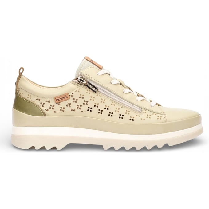 Pikolinos dames sneakers van appelgroen leer met veters en ritssluiting - Vigo