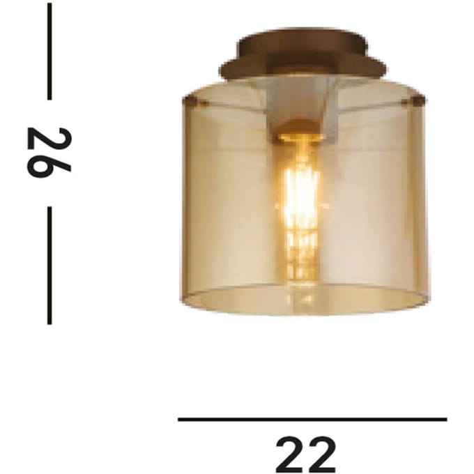 Searchlight Zweden plafondlamp, mokka/amber, 1-lamp, staal, glas