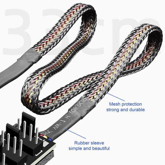 COOLMOON F5 PWM Ventilator Splitter Brede Compatibiliteit 1 naar 5 4-Pin 33,5cm Kabel CPU zwart