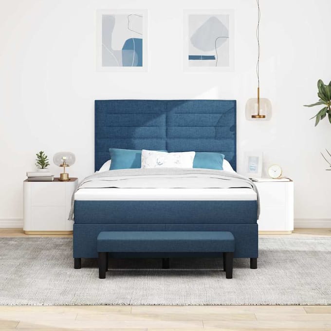 vidaXL - Boxspring - bed - met - hoofdeinde - Blauw - 140 - x - 190 - cm - Stof