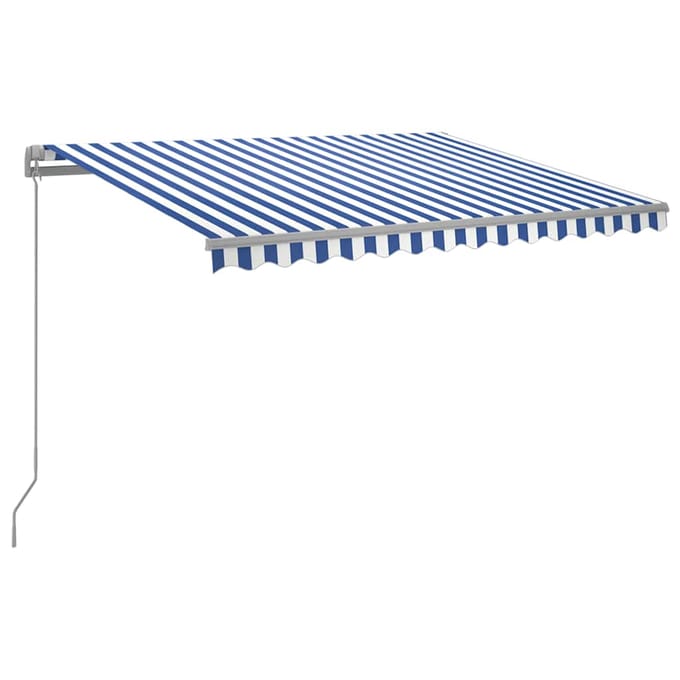 vidaXL - Luifel - handmatig - uittrekbaar - met - LED - 300x250 - cm - blauw - en - wit