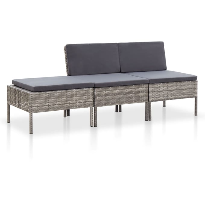 vidaXL - 3-delige - Loungeset - met - kussens - poly - rattan - grijs