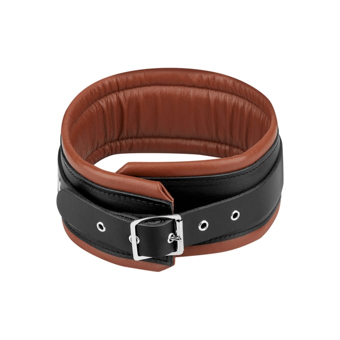 Rimba - Halsband - Collar - Leer Gevoerd - 7cm Breed - Zwart/Bruin