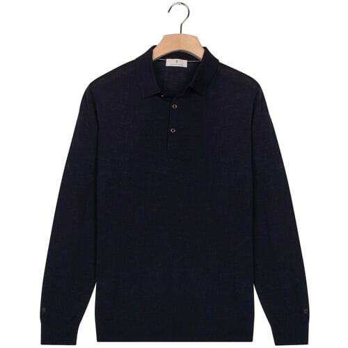 Thomas Maine Trui Polo Pullover Long Sleeve Merino Wool Single Knit Navy / male