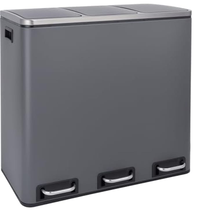 Pedal Bin - Afvalscheider - Afval Scheiden - Drie Separate Bakken - 54 Liter - Grijs