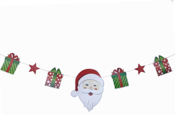 Kerst decoratie slinger - met Kerstman en cadeautjes - 165 cm - van karton - Kerstversiering - hoge slinger