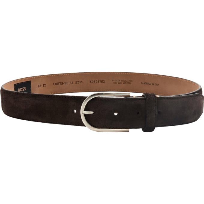 Boss Logo Leren Speld Riem (Donkerbruin)