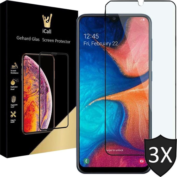 Screenprotector geschikt voor Samsung A20e - 3x FullGuard Glas Screen Protector