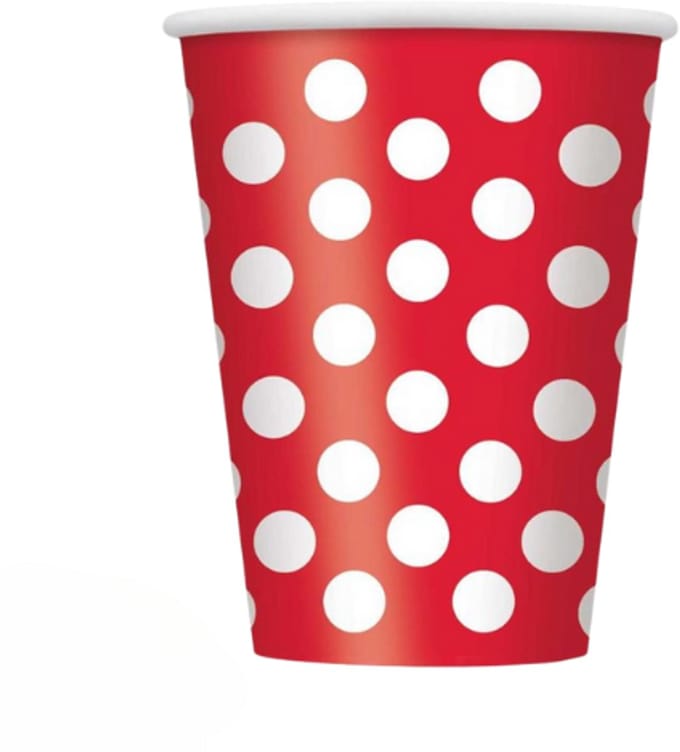 Wegwerpbekkers Karton - Polka Dots Rood - 8 stuks